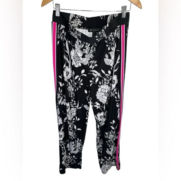 INC International Concepts Floral Black White Pink Stripe Wide-Leg Pants Size M - Picture 2 of 8